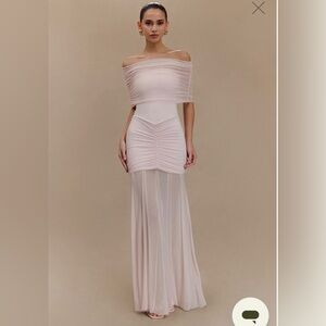 NWT Meshki Blush Caspian Off-Shoulder Ruched Maxi Dress
